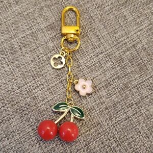 Cherry Keychain with Gold and Pink Accents